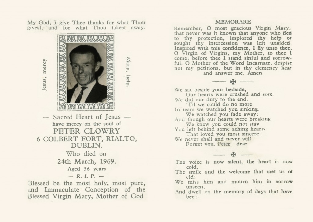Memorial Card for Peter Clowry (Front Cover)